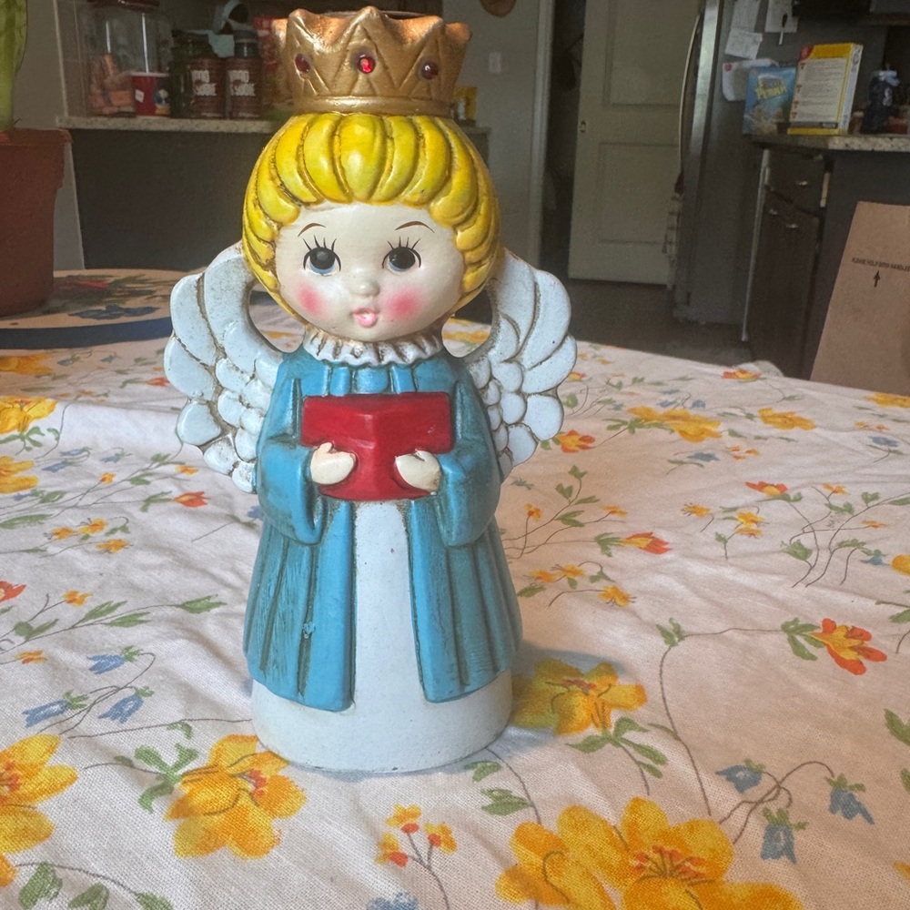 Charming Angel Figurine with Gold Crown and Blue Robe